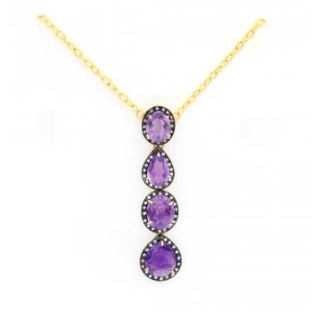 Nikal Free Gold Plated Designer Amethyst and CZ Stone Seated Handmade Necklace